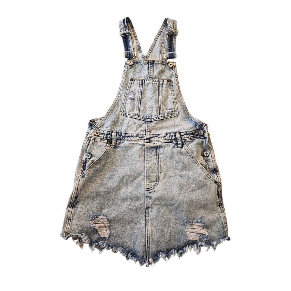 Umgee Small Denim Bib Overall Dress Jumper Distressed Boho Festival Party